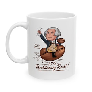 George Washington-koffieboonmok, 1776 revolutionair gebraad, patriottische koffiekop, humoristisch leuk cartoonontwerp, liefhebber van vrijheid en vrijheid