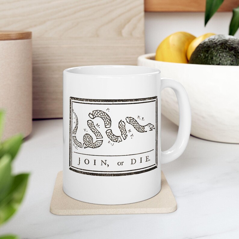 Join or Die Snake Mug, Benjamin Franklin Design, Revolutionary War Era Gifts, American History Coffee Cup, Freedom and Liberty Mug, USA Mug image 7