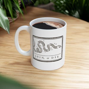 Join or Die Snake Mug, Benjamin Franklin Design, Revolutionary War Era Gifts, American History Coffee Cup, Freedom and Liberty Mug, USA Mug image 8