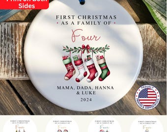 Family of Four First Christmas Ornament Baby First Christmas Ornament Personalized Baby's First Christmas Keepsake Ornament Custom Name