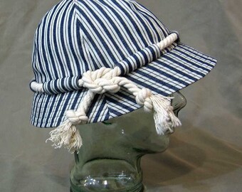 Navy Striped Beach Cloche, sizes Small and Medium/Large