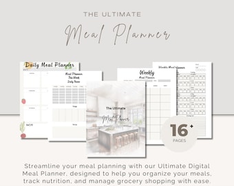Planificador de comidas digital definitivo / Planificación de comidas semanales y mensuales, listas de compras y seguimiento nutricional / Planificador de comidas digital / Preparación de comidas