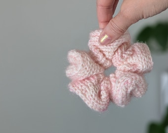 Fuzzy Baby Pink Knit Scrunchie | Gift for Her | Large Hair Scrunchie