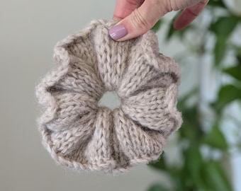 Hand Knit Merino Wool Scrunchie: Fuzzy Hair Tie