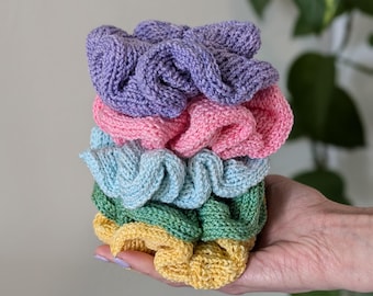 Hand Knit Merino Wool Scrunchie: Pastel Oversize Hair Tie