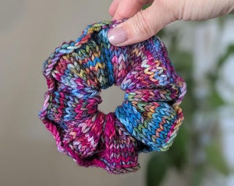 Rainbow Knit Scrunchie: Luxury Merino Wool Hair Tie