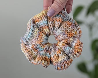 Hand-Dyed Knit Scrunchie: Colorful Merino Wool Hair Tie
