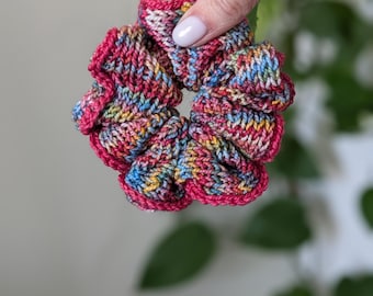 Hand Knit Merino Wool Scrunchie: Oversized Pink Hair Tie