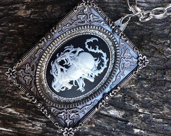 Pendant Necklace Framed Cameo Steampunk Fantasy Goth Pirate