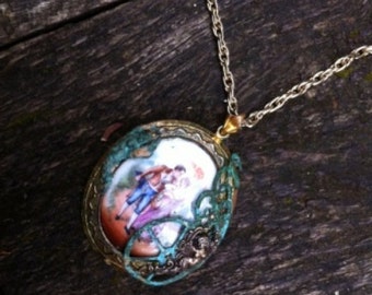 Steampunk Victorian Painted Porcelain Cameo Necklace