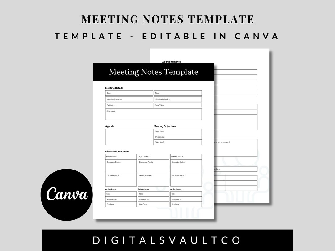 Meeting Notes Customizable Editable Template | Conference Minutes ...