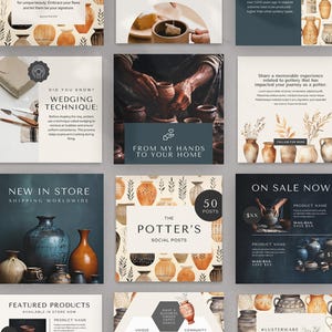 Pottery Instagram Template Ceramic Artists and Clay Studios Social Media Post Bundle Handmade Pottery Marketing Designs Editable in Canva