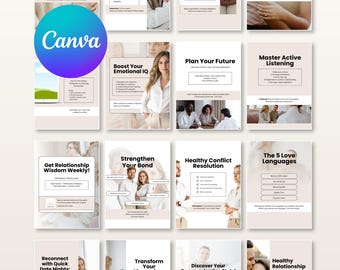 Couples Therapy Instagram Template Relationship Coaches Marriage Counseling Posts Love and Communication Social Media Editable in Canva