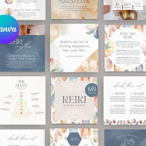 Reiki Instagram Template Spiritual Healing Posts Energy Healer Social Media Carousel Holistic Wellness Branding Editable in Canva