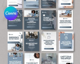 Notary Instagram Template Bundle Modern Notary Public Marketing Editable Social Media Posts Professional Branding Growth Editable in Canva