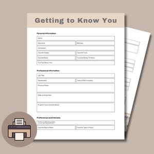 Employee Getting to Know You Form Minimalist PDF Printable New Hire ...