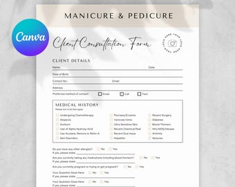 Nail Tech Forms Bundle Template Salon Onboarding Sheets for Nail Technician Client Intake Consent Policy Instant Download Editable in Canva