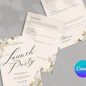 Invito per festa di lancio modificabile in Canva, invito per evento personalizzabile, annuncio aziendale moderno, invito per social media ed e-mail