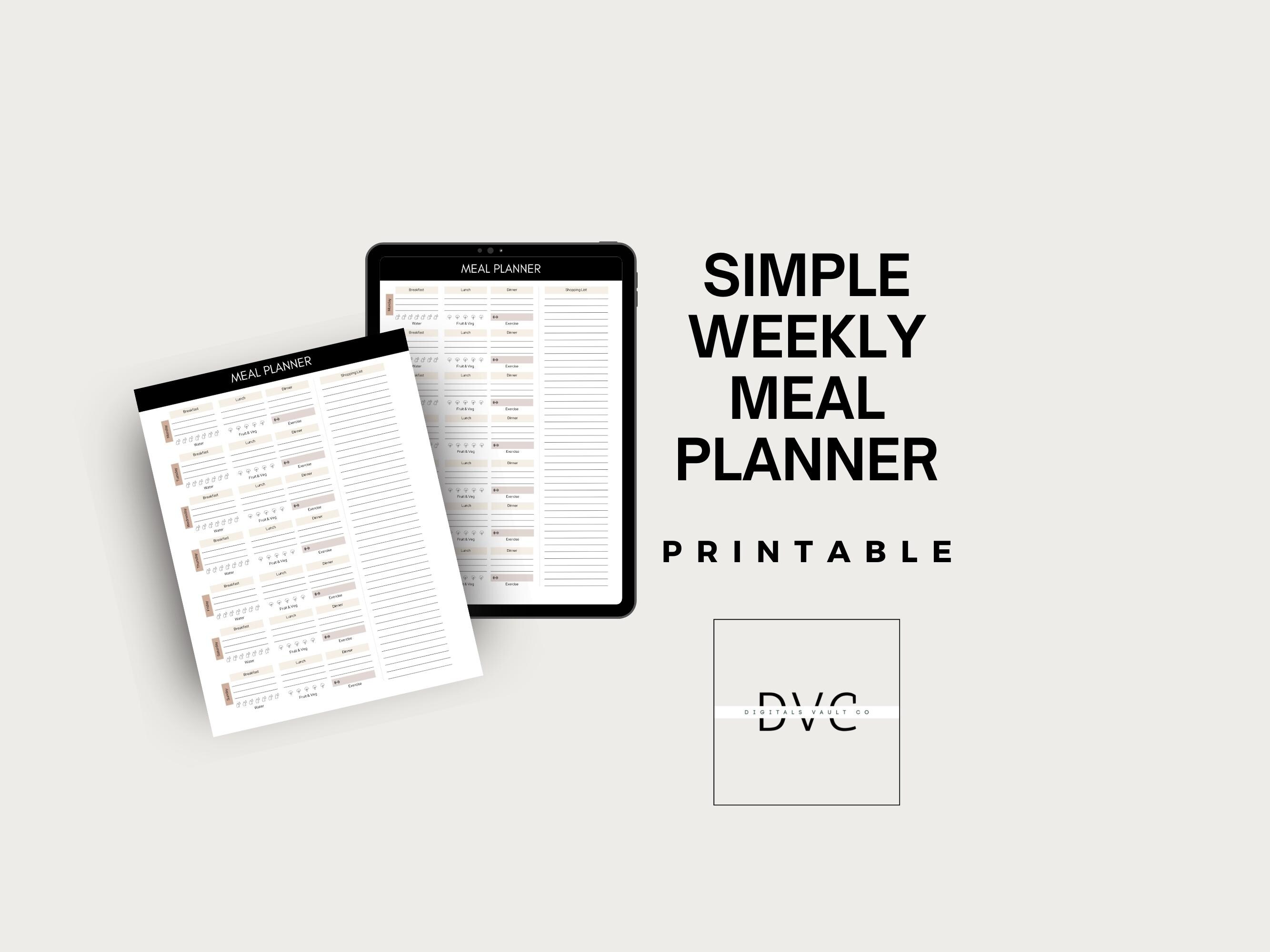 Simple Weekly Meal Planner Printable PDF | Meal Prep and Grocery ...
