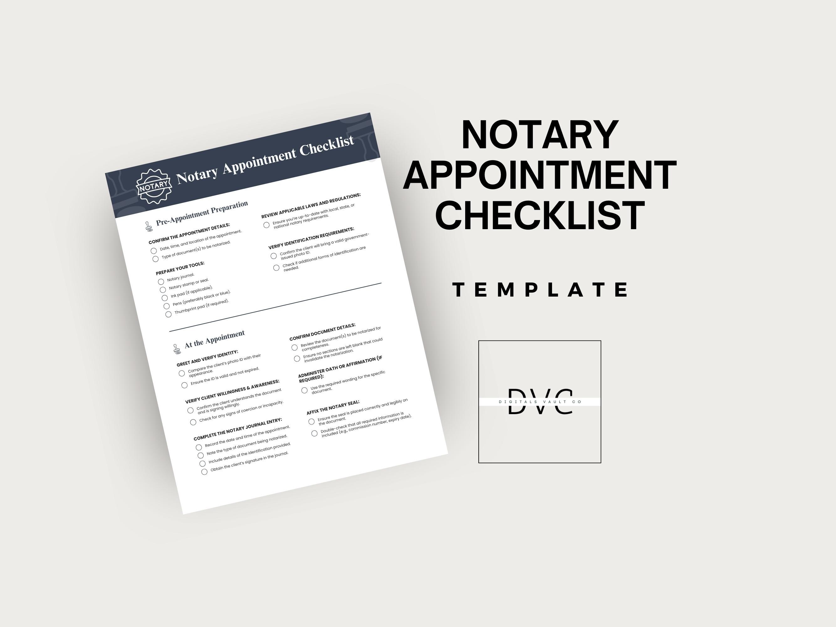 Signing Checklist.pdf Notary Appointment Checklist Template Editable Notary Signing ...