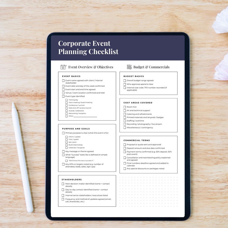 Corporate Event Planning Checklist PDF Printable Business Event Planner ...
