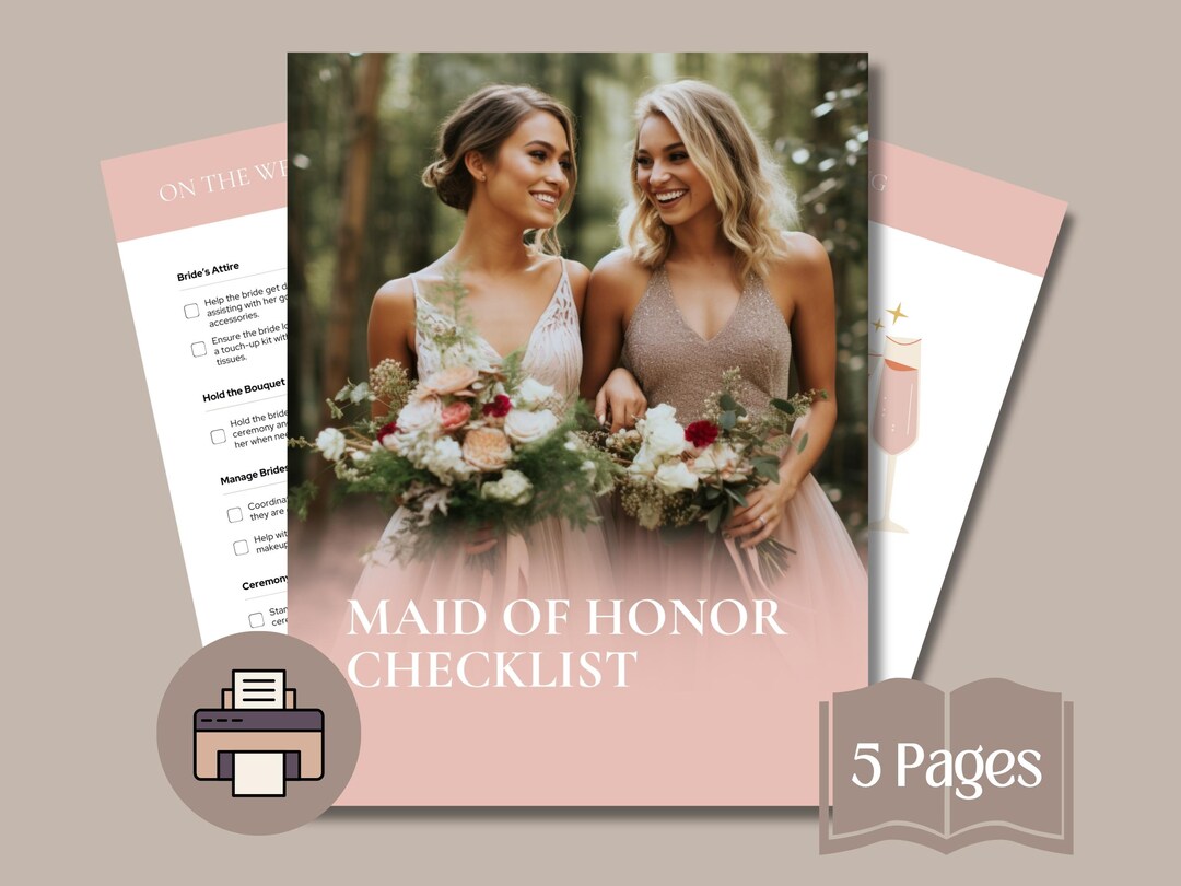 Maid of Honor Checklist Minimalist Printable PDF | Wedding Planning Guide | Bridal Party Duties ...