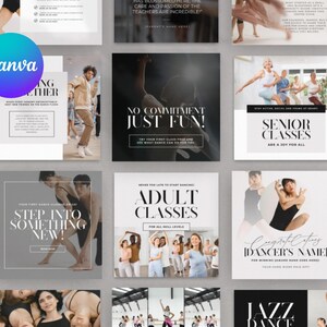 Dance Studio Instagram Template Bundle Social Media Branding Design for Dance Instructors and Classes Modern Post Story Editable in Canva