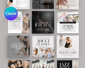 Dance Studio Instagram Template Bundle Social Media Branding Design for Dance Instructors and Classes Modern Post Story Editable in Canva
