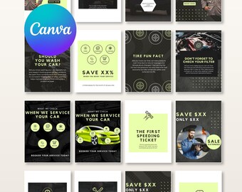 Mechanic and Car Instagram Template Bundle for Auto Repair Shops Garage Services Automotive Marketing Social Media Posts Editable in Canva
