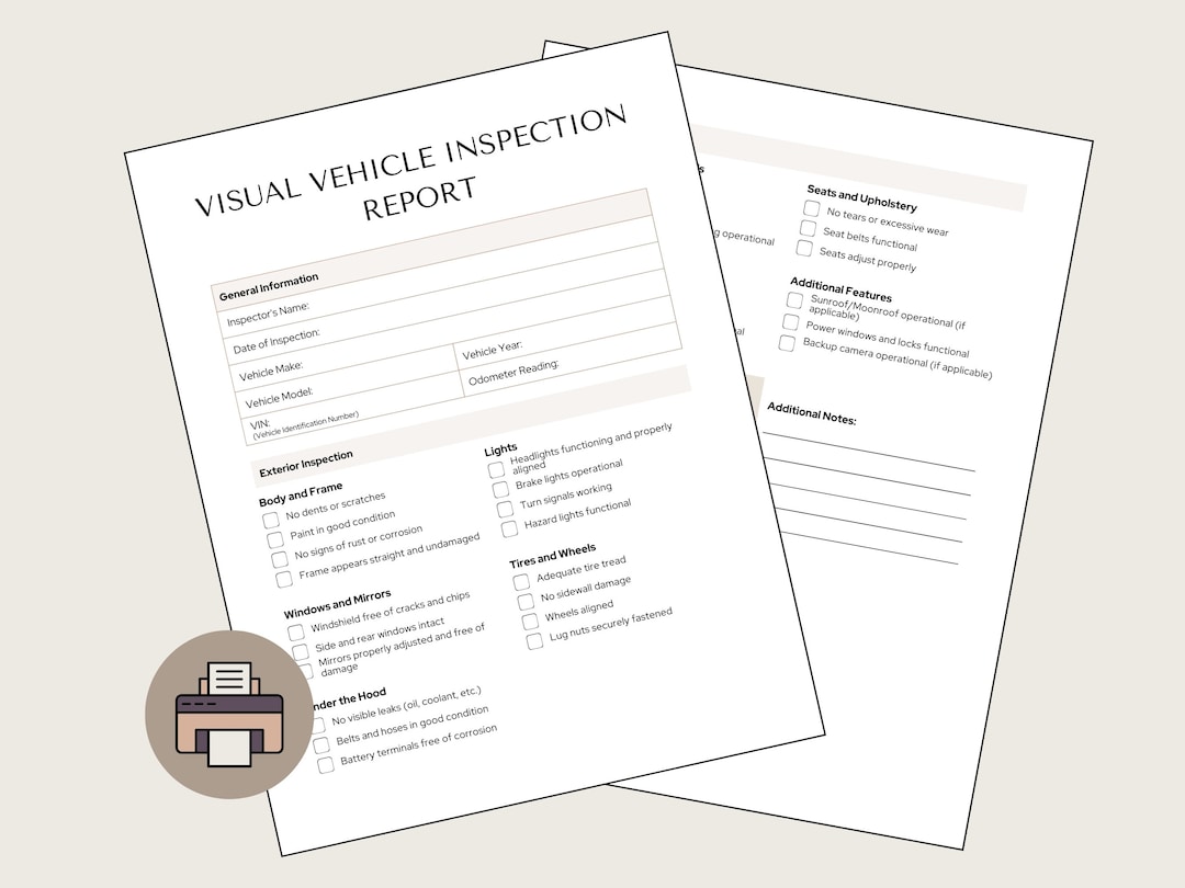 Cars Checklists Minimalist PDF Printable | Vehicle Inspection ...