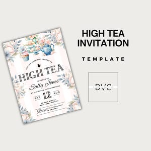 High Tea Invitation Template Elegant Floral Design Party Invitations Bridal Showers Perfect Tea Party Hostess Gift Special Celebration Card
