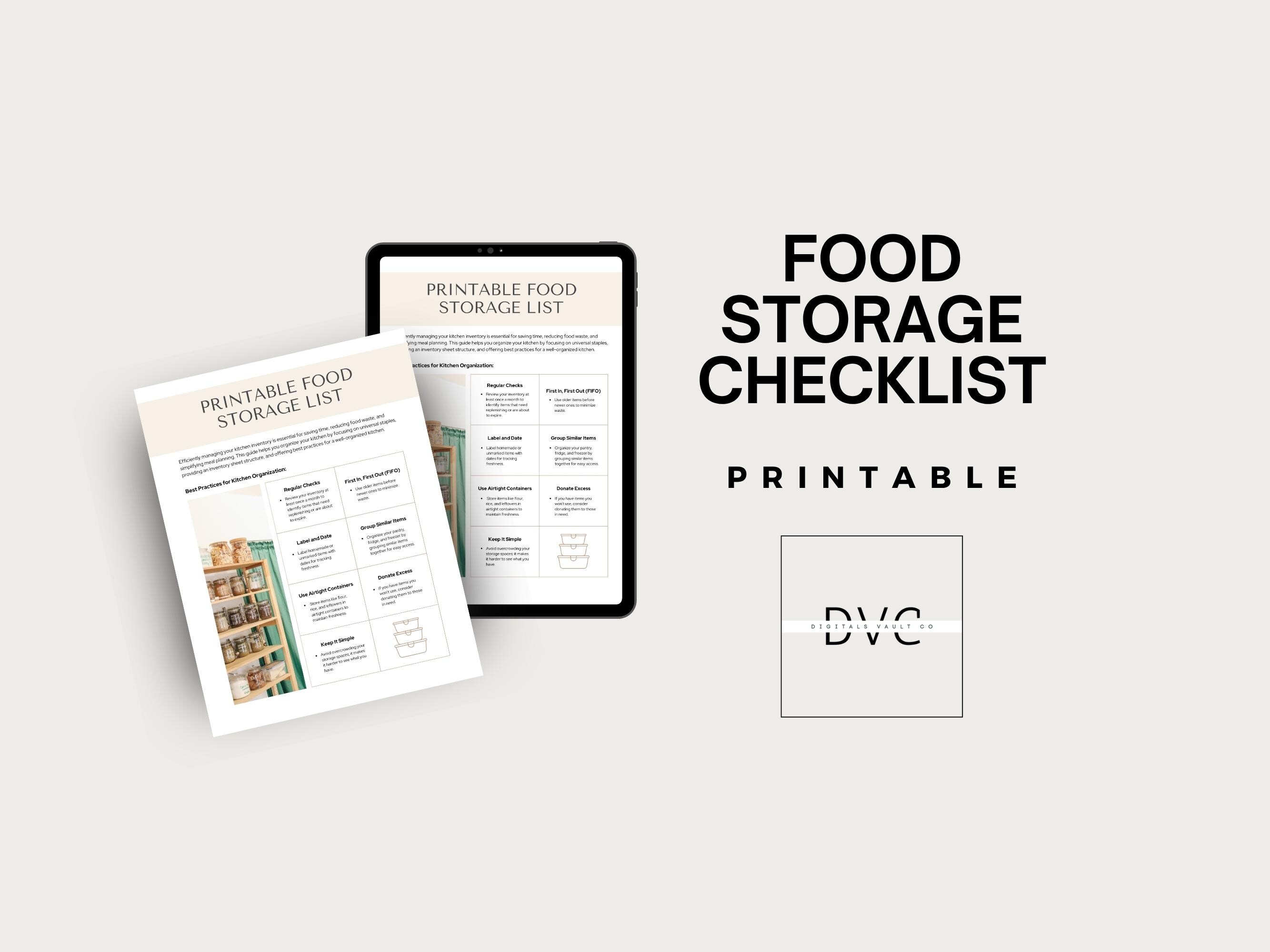 Food Storage Checklist PDF Printable Pantry Inventory Food Supply List ...