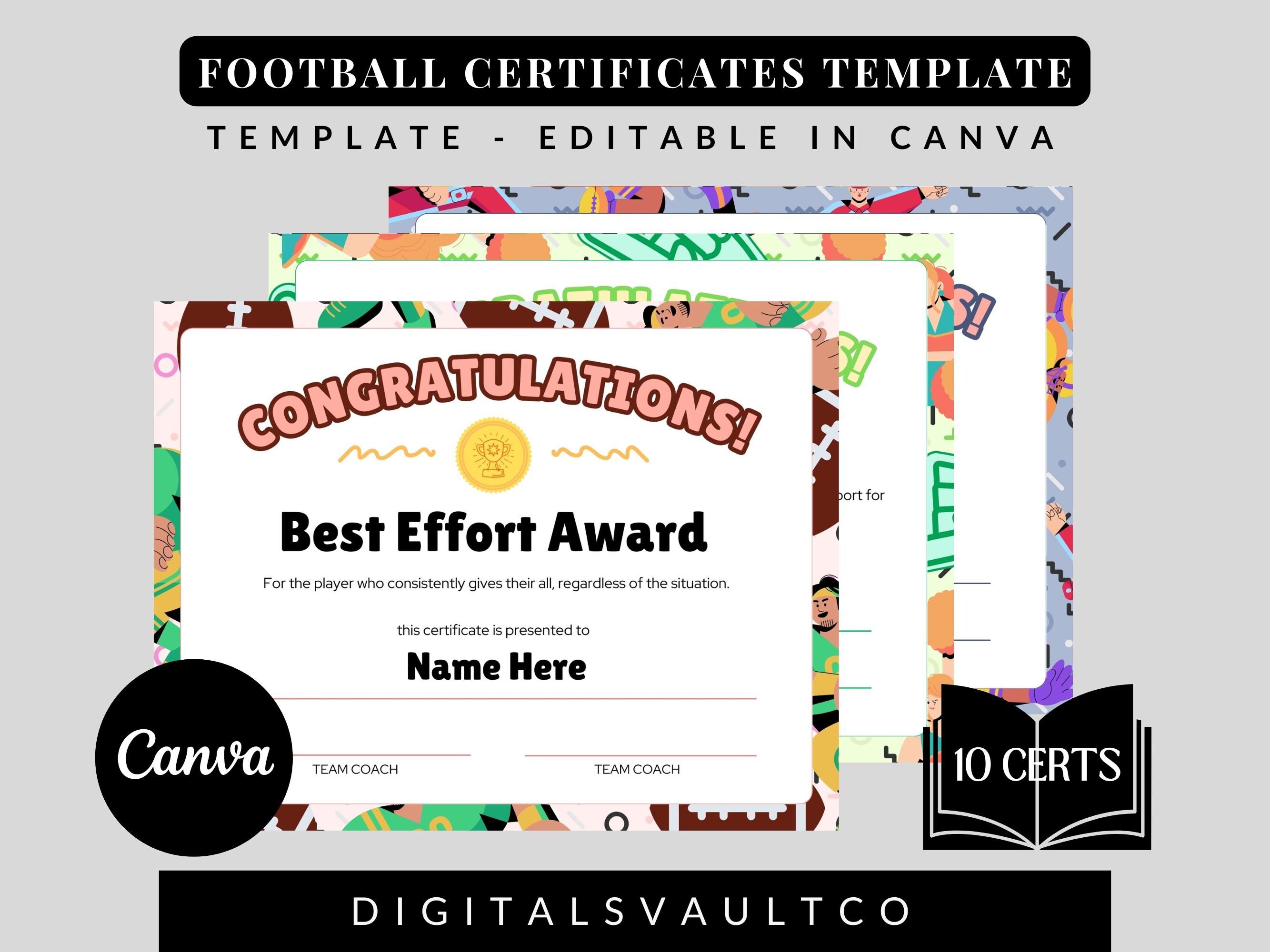 10 Football Certificates Customizable Editable Template | Sports ...