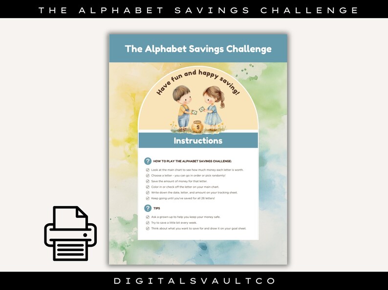 The Alphabet Savings Challenge for Kids PDF Printable Fun A to Z Money ...