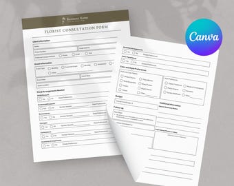 Florist Consultation Form Template Floral Design Client Intake Form Wedding and Event Flower Planning Worksheet Editable in Canva