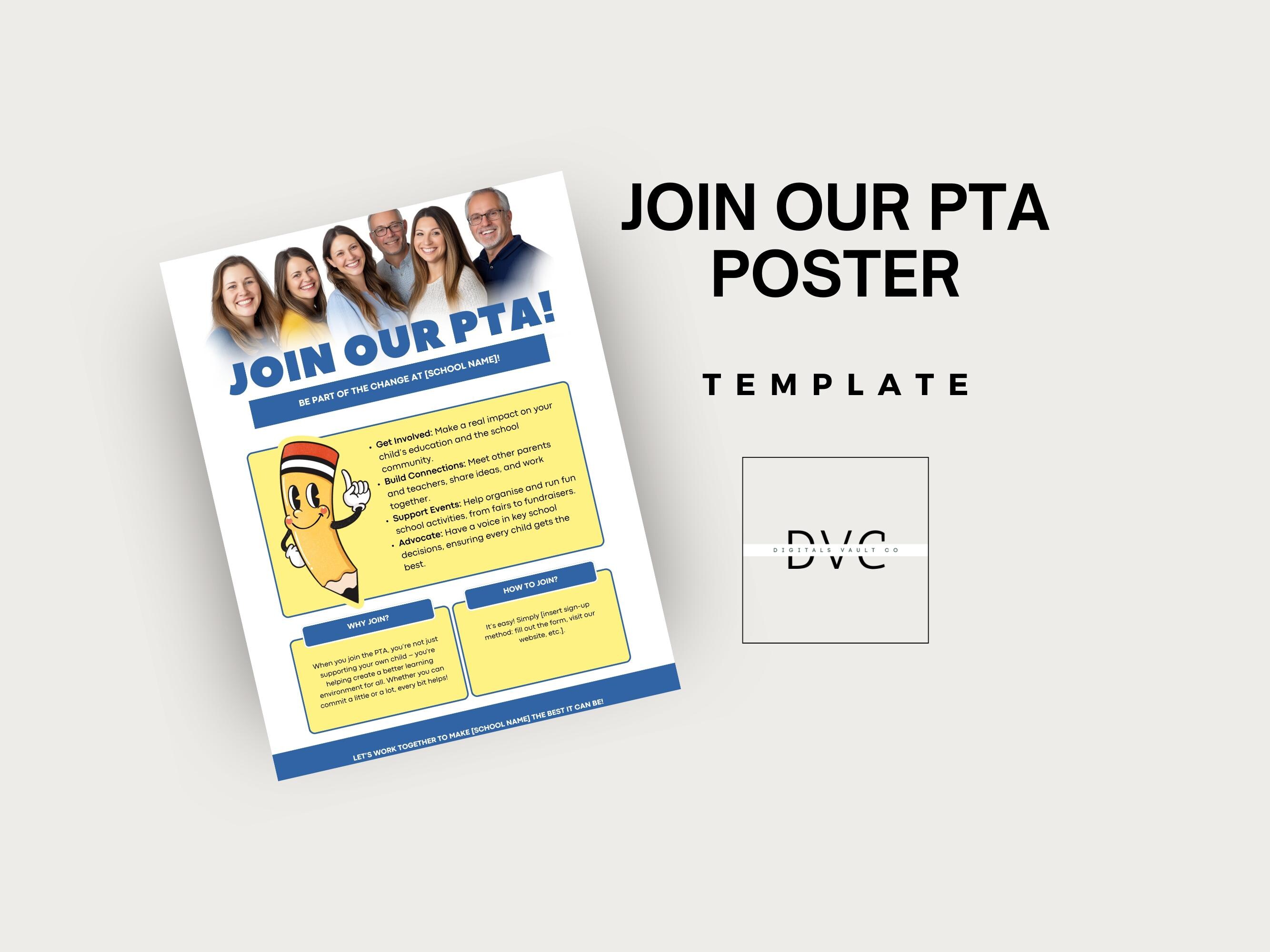 Join Our PTA Poster Template | Customizable School Community Engagement Flyer for School Events | Parent-Teacher Association Recruitment |