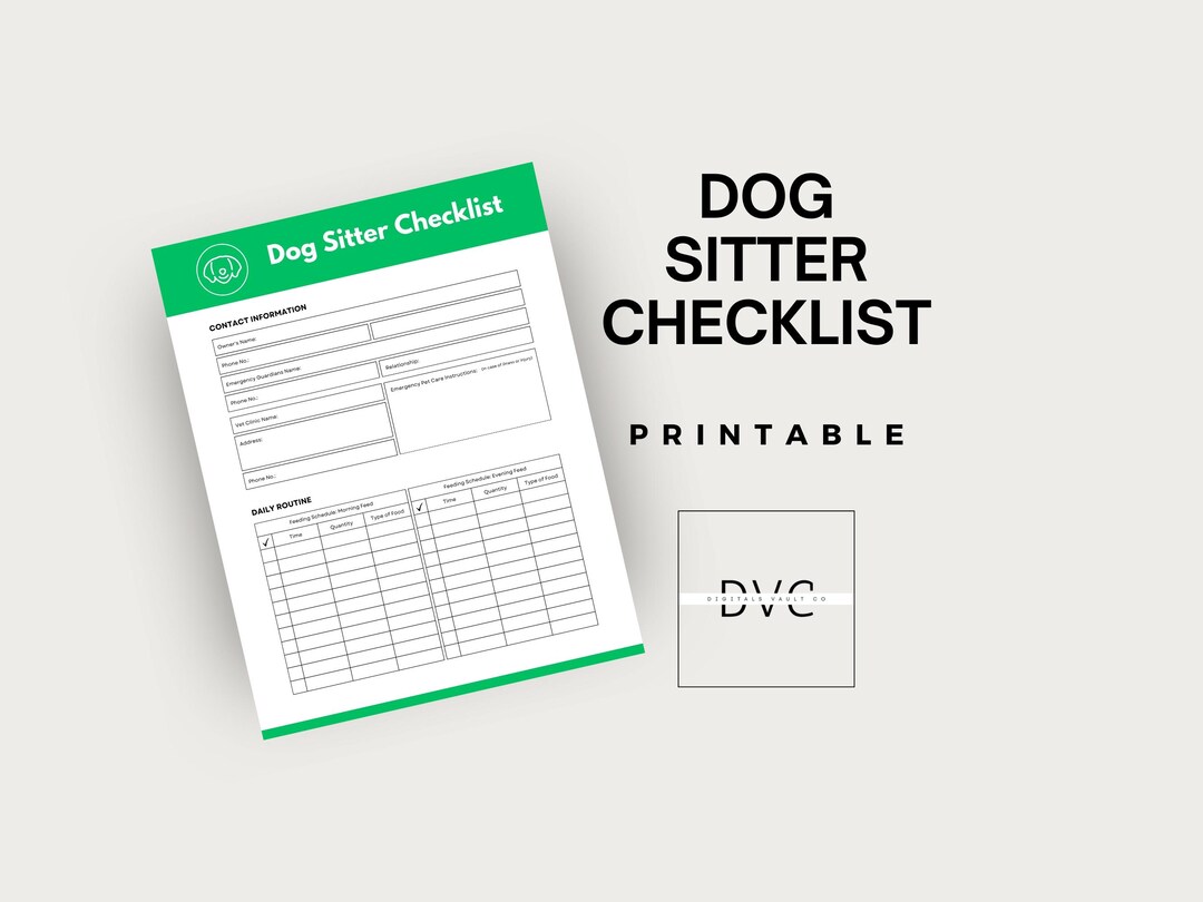 Dog Sitter Printable Checklist | Canine Sitting Routine Instruction ...