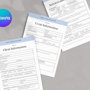 Event Planner Intake Form Canva Template Professional Client Consultation and Event Details Questionnaire for Wedding and Event Planners