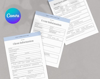 Event Planner Intake Form Canva Template Professional Client Consultation and Event Details Questionnaire for Wedding and Event Planners