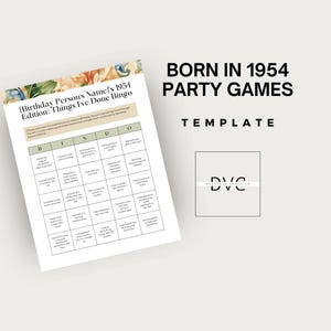 1954 Verjaardagsfeestje: sjabloon jaren 50 trivia (digitale download)