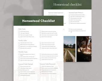 Homestead Checklist PDF Printable | Self-Sufficient Living Planner, Off-Grid Homesteading Tasks List, Farm and Garden Organization Guide