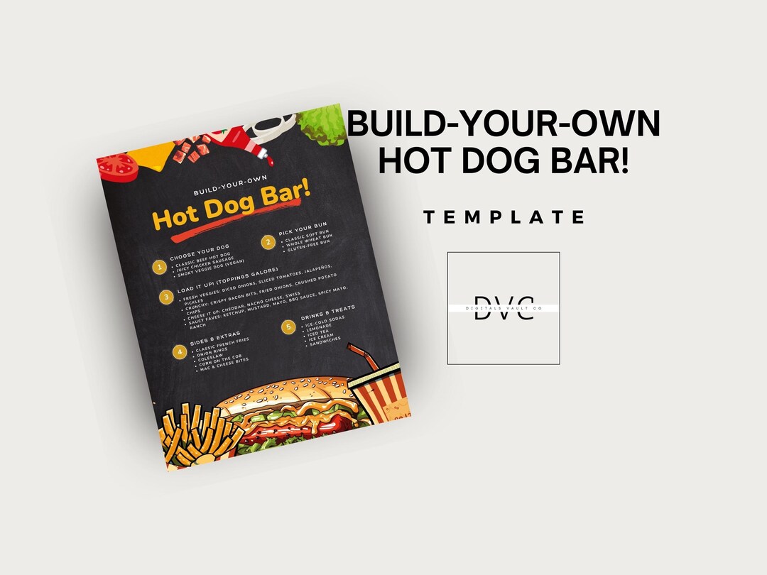 Buildyourown Hot Dog Bar Template Customizable DIY Hot Dog Bar