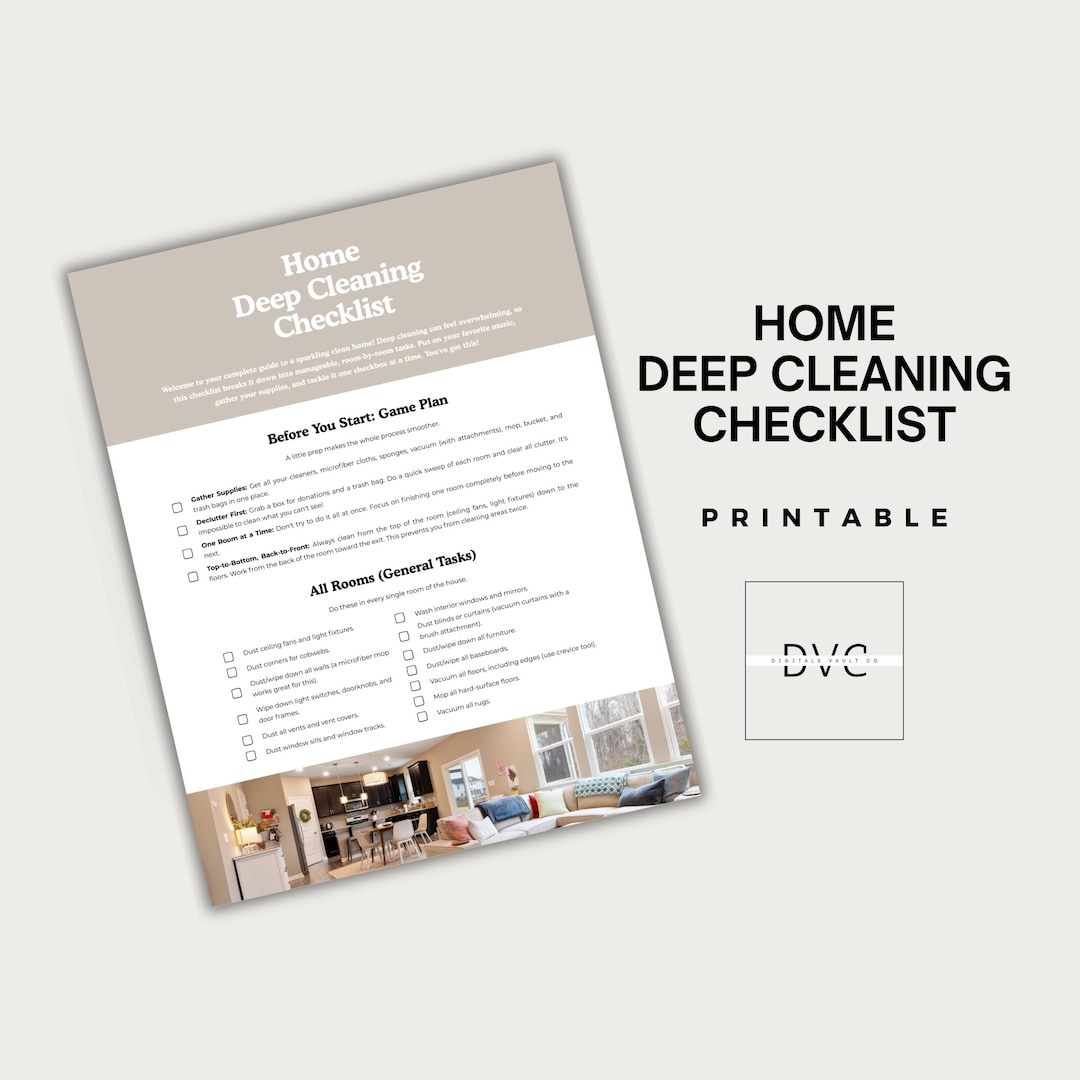 Home Deep Cleaning Checklist Printable, Room by Room Cleaning Planner ...