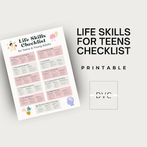 Lista di controllo delle competenze di vita per adolescenti e giovani adulti PDF stampabile / Pianificatore delle competenze per adolescenti e giovani adulti / Elenco di vita indipendente e cura di sé per adolescenti /