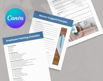 Lista de verificación de capacitación para nuevos empleados Plantilla de Canva Planificador del proceso de incorporación Guía de capacitación de RRHH Rastreador de orientación de empleados Descarga digital