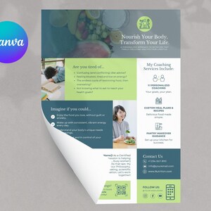 Nutrition Coach Flyer Template Design Healthy Lifestyle Diet Plan Wellness Coach Marketing Printable Social Media Promo Editable in Canva