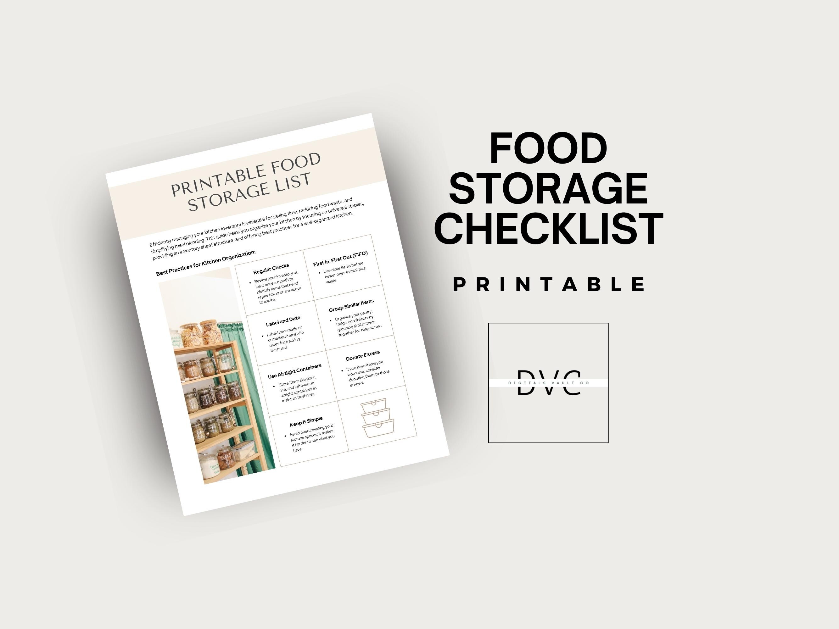 Food Storage Checklist PDF Printable Pantry Inventory Food Supply List ...