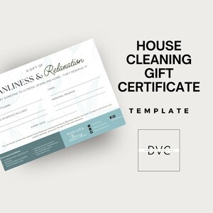 Plantilla de certificado de regalo para limpieza de casa / Cupón personalizable para servicios de limpieza / Regalo perfecto para cualquier ocasión / Regalo de inauguración de la casa /
