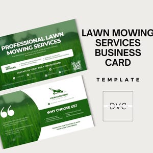 Plantilla de tarjeta de presentación para servicios de corte de césped / Diseño de paisajismo personalizable / Promoción profesional para el cuidado del césped / Tarjeta de jardinería y cuidado del jardín /