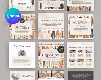 Professional Organizer Instagram Template Home Organization Business Social Media Posts for Decluttering and Organizing Editable in Canva